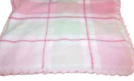 First Impressions Macy&#39;s Plaid Baby Blanket Chenille Pink Green scallope... - £15.48 GBP