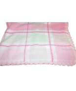 First Impressions Macy&#39;s Plaid Baby Blanket Chenille Pink Green scallope... - £15.79 GBP