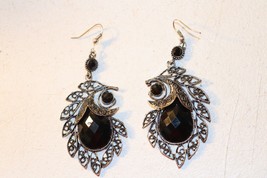 Women&#39;s Costume Dangle Earrings Tear Drop Black Onyx Filigree  Oxidized Metal - £14.24 GBP