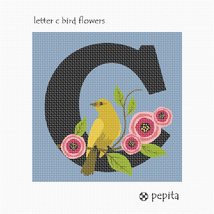 Pepita Needlepoint Canvas: Letter C Bird Flowers, 7&quot; x 7&quot; - £39.31 GBP+