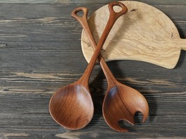 Handmade walnut wood salad and pasta mixing set Handcrafted utensils - £65.82 GBP