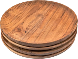 Acacia Wood round Wood Plates Set of 4, Easy Cleaning &amp; Lightweight for Dishes S - £23.79 GBP
