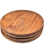 Acacia Wood round Wood Plates Set of 4, Easy Cleaning &amp; Lightweight for ... - £23.42 GBP