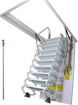 Ceiling Mounted Folding Ladder White Loft Attic Stairs Pull Down 13 Steps - £610.74 GBP