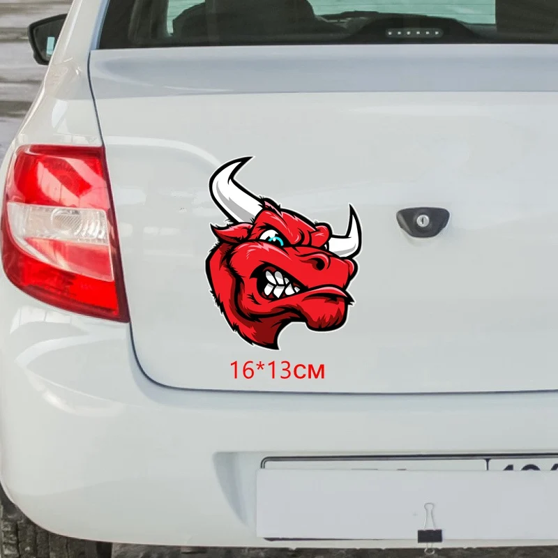 Tri Mishki WCS107 16*13cm angry bull head red car sticker funny colorful car sti - £54.51 GBP