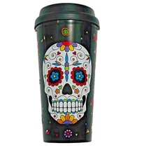 NEW Day-of-the-Dead SUGAR SKULL Double Wall TRAVEL TUMBLER Cup w/Sipper ... - £3.72 GBP