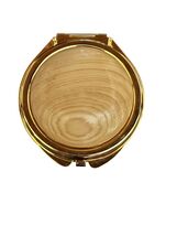 Vintage Compact Mirror Gold Tone Woodgrain Design Round Makeup Purse Acc... - $12.86