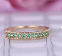 Natural Emerald Half Eternity Matching Stackable Band Vintage Jewelry For Woman - £50.80 GBP
