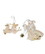 2 Kurt Adler Christmas Santa Reindeer Angel Ornaments Cream Faux Fur Gold - £23.76 GBP