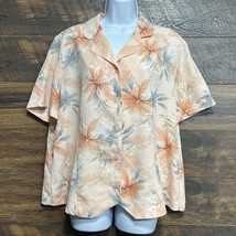 Tropical Alfred Dunner Blouse Sz 16 Short Sleeve Buttoned Peach Round Co... - $159.37 MXN