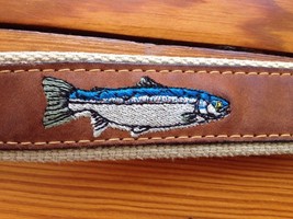 Zepplin Sportsman Mens 34 Leather Belt Embroidered Fish w Brass Buckle USA - £31.59 GBP
