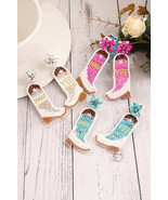 Rose Red Cowboy Boots Rice Bead Dangle Earrings - $8.28 CAD