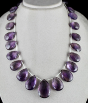 Natural Amethyst Beads Tear Drops 690 Carats 36 mm Big Gemstone Silver Necklace - £363.83 GBP