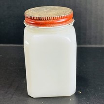 Vintage Milk Glass Spice Jar Red Aluminum Lid 3 1/2” USA Made White - £8.43 GBP