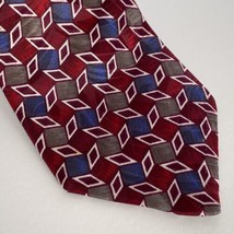 Executive Silks 100% Silk Red Blue Gray Geometric Made in USA Tie Necktie 57.5&quot; - £7.95 GBP
