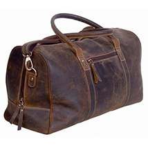 FR Fashion Co. 20&quot; Men&#39;s Vintage Distressed Buffalo Leather Duffle Bag - £156.44 GBP
