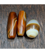 Lot 3 anciennes perles d&#39;agate INDO Himalaya baguées perles d&#39;agate Sole... - $93.01
