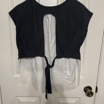 MOD REF Women&#39;s Black White Dolman Sleeve Cropped Blouse Size S Tie Back - $14.01