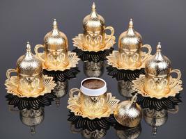 LaModaHome Espresso Coffee Cup with Saucer and Lid Set of 6, Turkish Arabic Gree - £39.10 GBP+