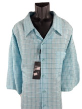 Smokey Joe&#39;s Men&#39;s Shirt Aqua Silver Plaid Short Sleeves Vented Sides Si... - $44.99