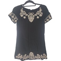 Lulu&#39;s Dress Small Womens Black Embroidered Short Sleeve Back Zip Midi L... - £18.17 GBP