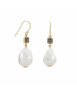 14K Yellow GP Cultured Freshwater Pearl Drop Diamond Wedding Bridal Earr... - £129.09 GBP