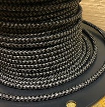 Black &amp; Gray Cloth Covered 3-Wire Round Cord, Vintage Pendant Lights, Flex Cable - £1.32 GBP