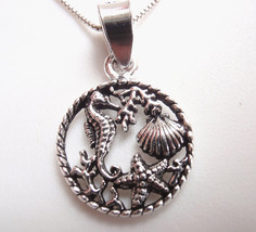 Sea Life with Coral Starfish Seahorse and Clam Shell 925 Sterling Silver Pendant - £12.93 GBP