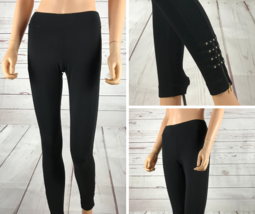 Caché Vintage Skinny Ponte Leggings with Gold Studded Zip Bottoms XS - £25.95 GBP