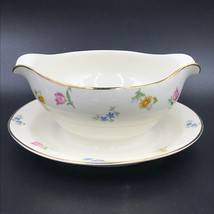 Pope Gosser Paula Gravy Boat with Attached Underplate Pink Blue Flowers Gold DH1 - £15.68 GBP