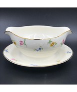 Pope Gosser Paula Gravy Boat with Attached Underplate Pink Blue Flowers ... - £15.68 GBP