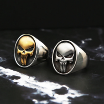 Men&#39;s Quality 316L Stainless Steel Retro Punisher Skull Signet Ring - £19.97 GBP