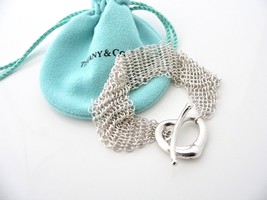 Tiffany &amp; Co Silver Peretti Open Heart Mesh Bracelet Bangle Gift Pouch L... - £398.07 GBP
