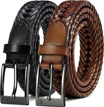Braided Belts Leather 2 Pack 1 1/8&quot; CHAOREN Woven 42-46 black brown adjustable - £23.27 GBP