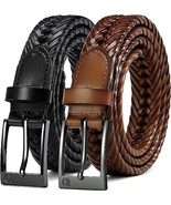 Braided Belts Leather 2 Pack 1 1/8&quot; CHAOREN Woven 42-46 black brown adju... - $29.67