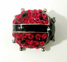 Beautiful Red &amp; Black Rhinestone &amp; Enamel Ladybug Brooch Pin Large 1.5&quot; - £13.90 GBP