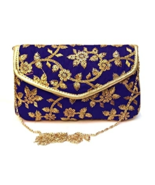 Clutch with Chain Golden Embroidered for Women&#39;s ( Blue) - £25.79 GBP