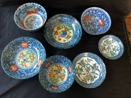 antique japanese porcelain set of 7 bowls / dishes . Alle marked bottom - $89.00