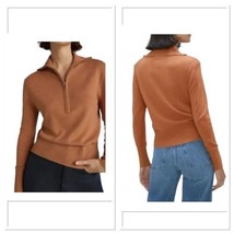 EVERLANE The Luxe Merino Half-Zip SWEATER Size XS Wool Yak Tawny Brown N... - $34.76