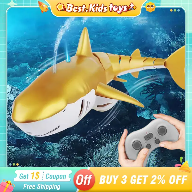 2.4G RC Shark Upgrade Spray Water Simulation Remote Control Animals With Lights - £31.07 GBP+