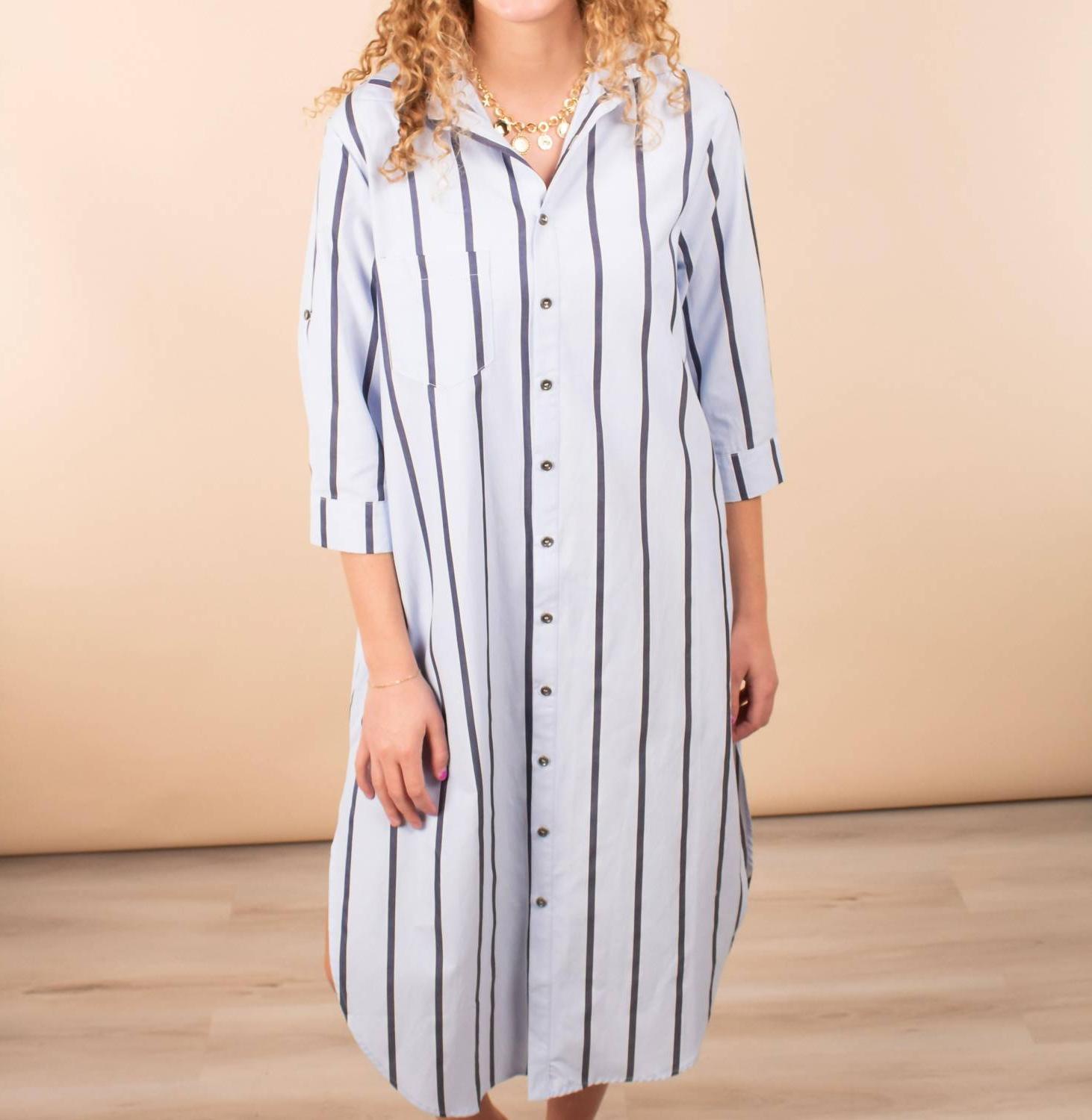 Lovelo Sun &amp; Stripes Button-Up Midi Dress Beige - $42.00