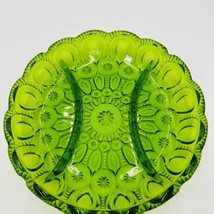 L.E. Smith Relish Dish Moon &amp; Stars 3 Part Divided Green Glass A142 Vintage - $38.61