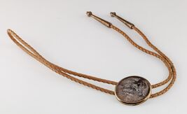 Morgan Dollar Bolo Tie with Braided Tan Leather and Aglets - $228.56