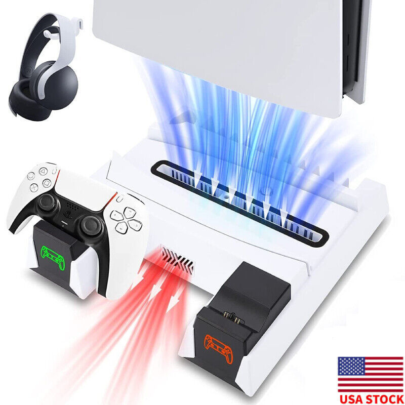 For Ps5 Controller Charging Vertical Stand Cooling Fan Headphone Holder