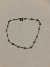 Sterling Turquoise Bracelet 9” Unisex Liquid Silver Bead Native American Style - £17.40 GBP
