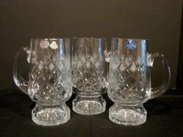 3 Russian Cut Crystal Rhombus Pattern Beer Mugs Gusevskoy Gusev Gusevskaya New - £35.38 GBP