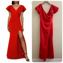 Betsy &amp; Adam Ruffled-Sleeve Slit Scuba Gown, Size 8P - £70.00 GBP