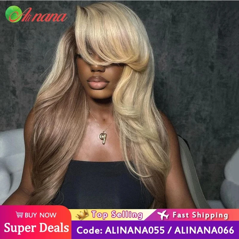 Blonde Brown Roots 13X4 Lace Frontal Wig Ash Gray Colored Human Hair Wig Bo - £86.34 GBP+