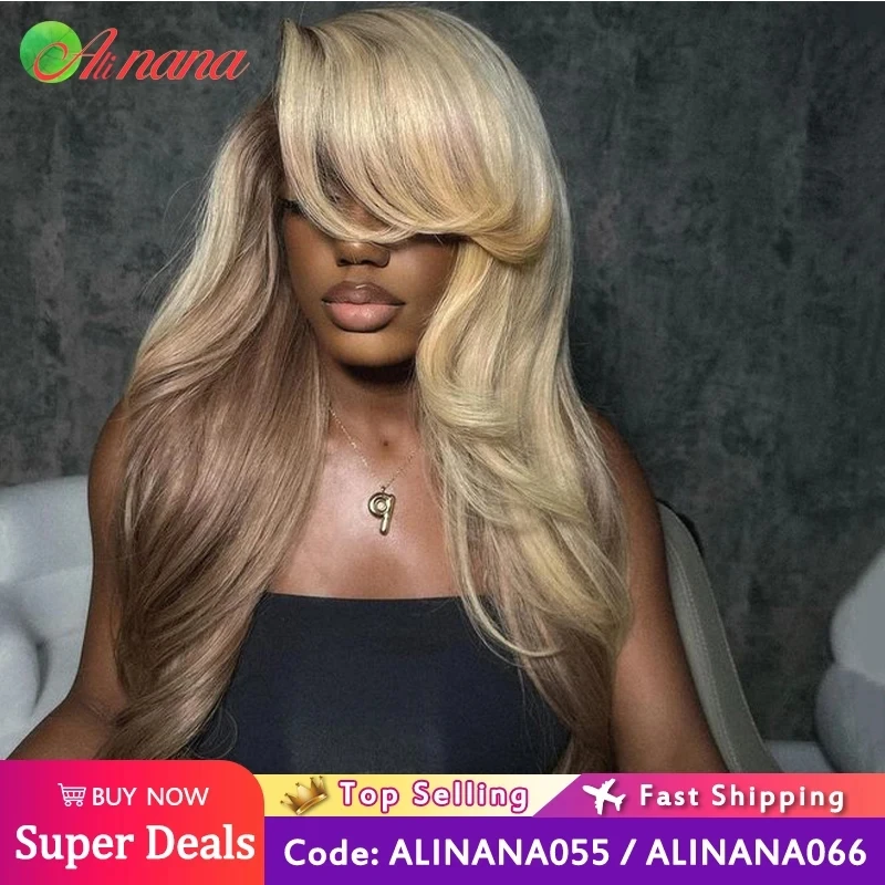 Blonde Brown Roots 13X4 Lace Frontal Wig Ash Gray Colored Human Hair Wig Bo - $110.05+