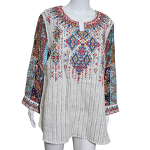 NEW John Mark 0X Boho Embroidered Stripe Split Round Neck Bracelet Sleeve Tunic - £31.56 GBP